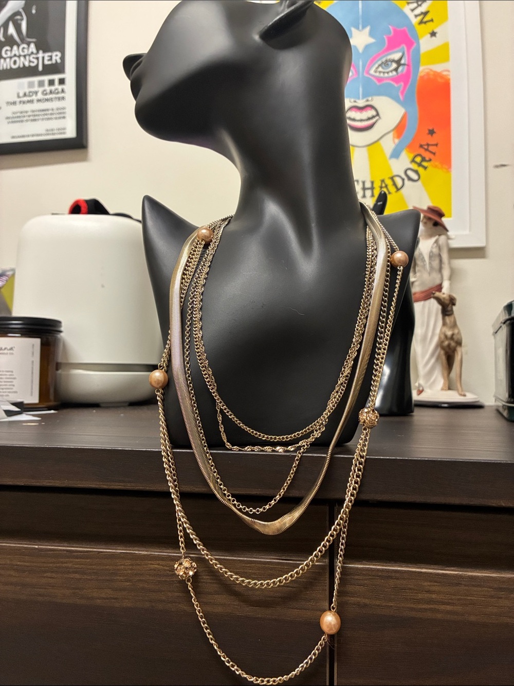 Vintage 90s Multi-Strand Rose Gold Tone Layered Necklace